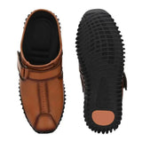 Men's Synthetic Leather-Look Slip-On Mule Sandals with Strap (BROWN)