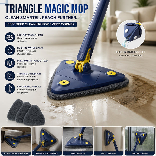 360 Rotatable Adjustable Cleaning Mop Extendable Triangle Mop with Long Handle