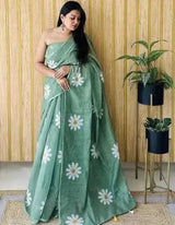 New Linen Cotton Digital Print Saree